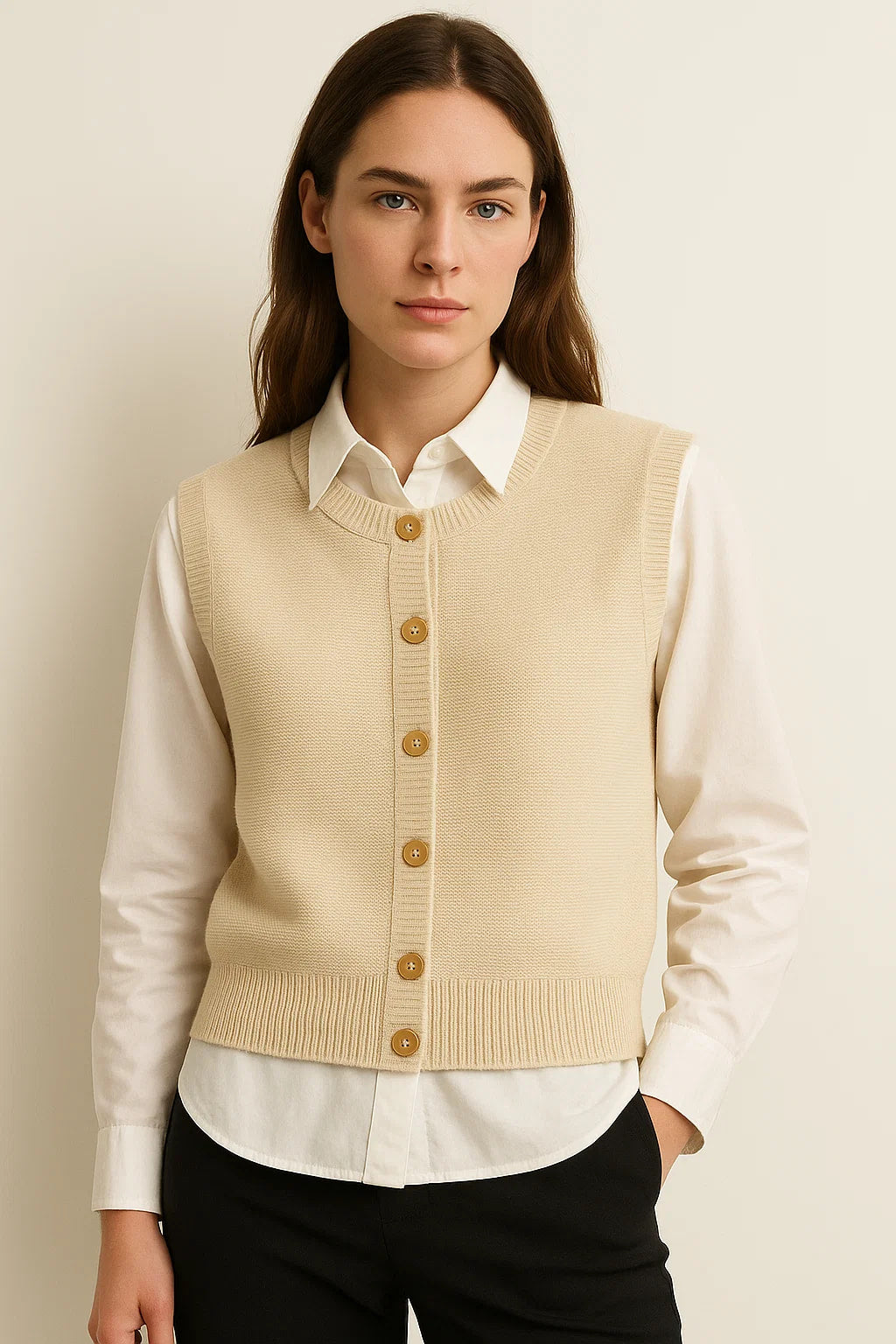 Beige Knit Tank Top - Sleeveless Knitwear - Yowens