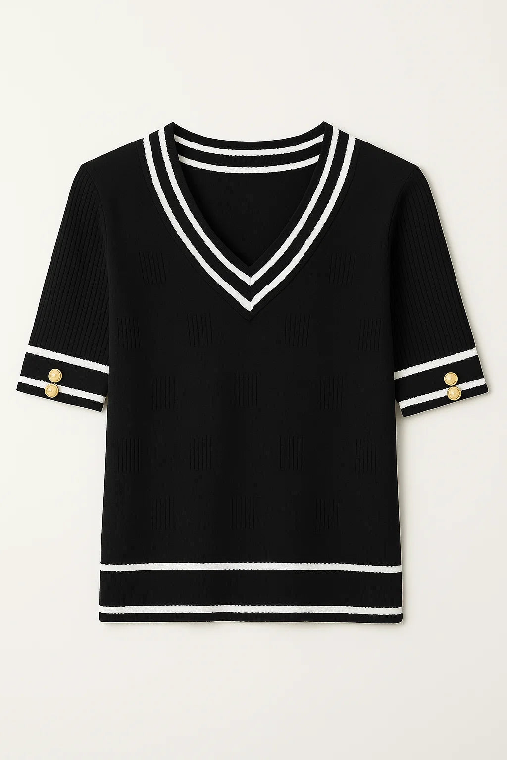 V - Neck Sweater Short Sleeve Summer Tops with Buttons
