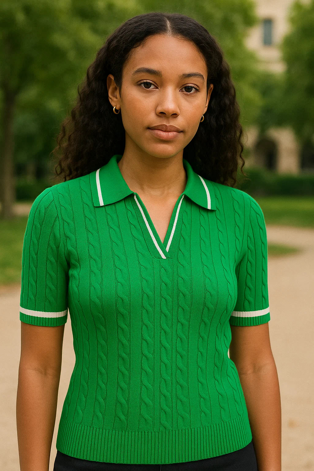 Sophia Cable Knit Polo Top