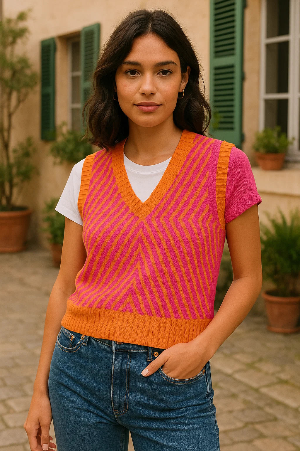 ColorBlock V-Neck Sweater Vest