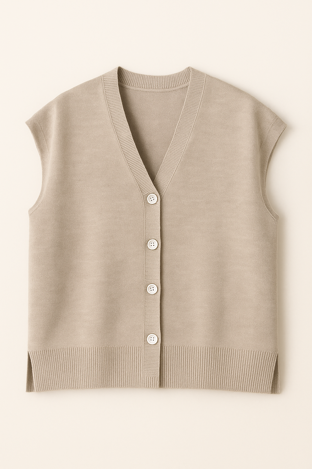 Beige Knit Tank Top–Sleeveless Anti-Cotton Knitwear -Yowens