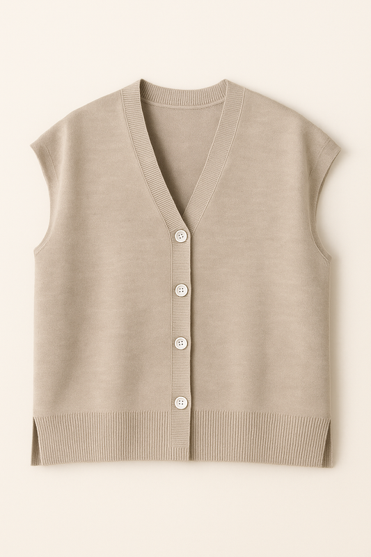 Beige Knit Tank Top–Sleeveless Anti-Cotton Knitwear -Yowens