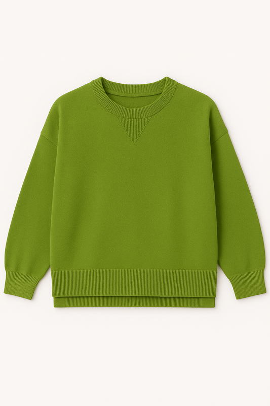Elora Knit Sweater - Verdant Flow Series - Green Oversized High-Low Knit -Yowens