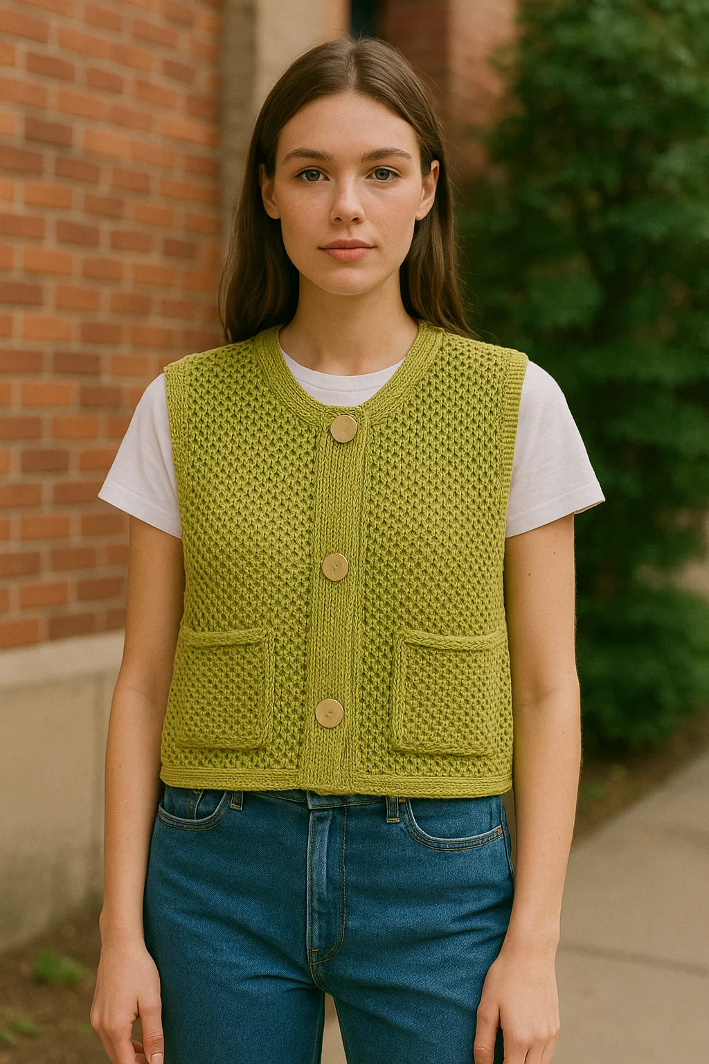 Textura Summer Knit Vest with Patch Pockets